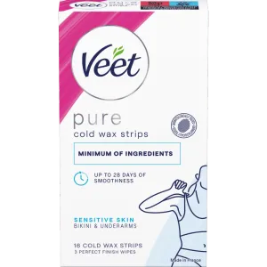 Veet Pure Cold Wax Strips Bikini & Armhule Sensitiv hud 16 stk. 0