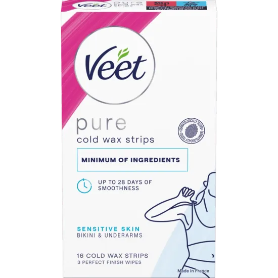 Veet Pure Cold Wax Strips Bikini & Armhule Sensitiv hud 16 stk. 0