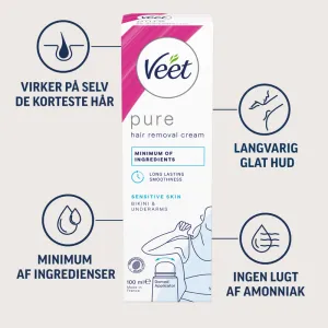 Veet Pure Hårfjerningscreme Bikini & Armhule Sensitiv hud 100 ml 2