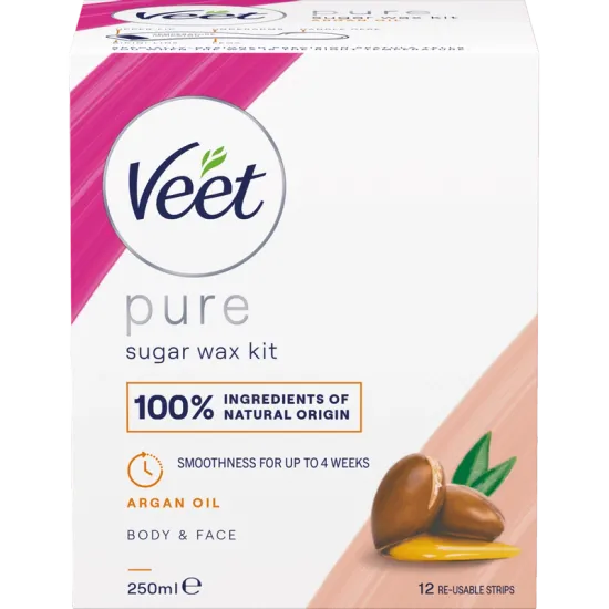Veet Pure Sugar Wax Kit med Argan Olie Krop & Ansigt 250 ml 0
