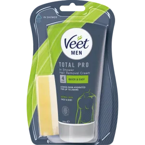 Veet Men Total Pro Hårfjerningscreme for Mænd til Badet Ben & Krop 150 ml 0