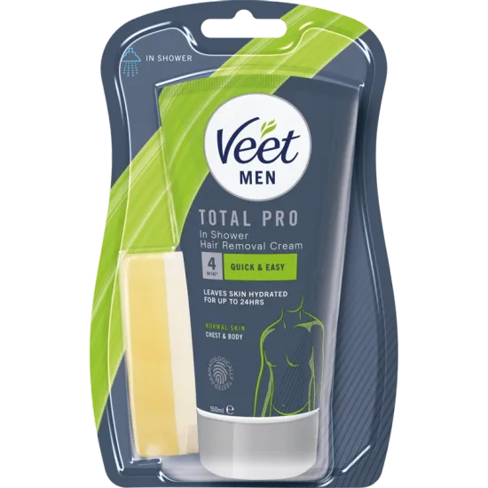 Veet Men Total Pro Hårfjerningscreme for Mænd til Badet Ben & Krop 150 ml 0